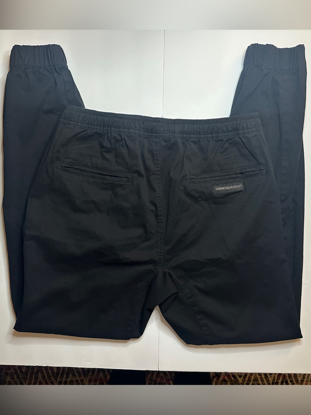Crooks & Castles Black Men's Elastic-Waist Jogger Pants Size 36